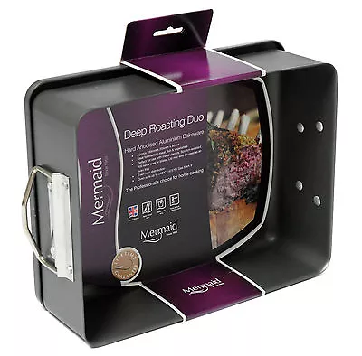 Mermaid Deep Roasting Duo Dish With Lid Meat Veggie Roaster Baking Pan Tin Tray • £32.19