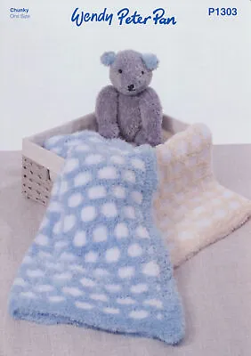 Knitting Pattern Baby Honeycomb Blanket Teddy Bear Wendy Peter Pan Chunky P1303 • £3.99