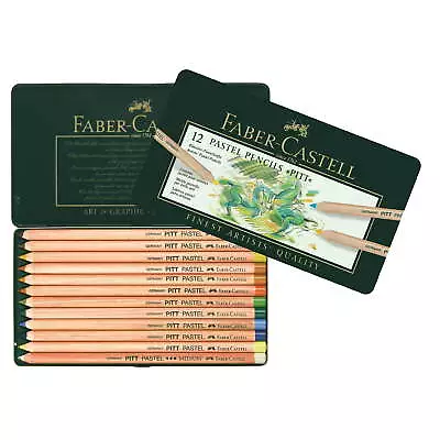 Faber-Castel FC112112 Pitt Pastel Pencils In A Metal Tin Assorted Set Of 12 • $23.99