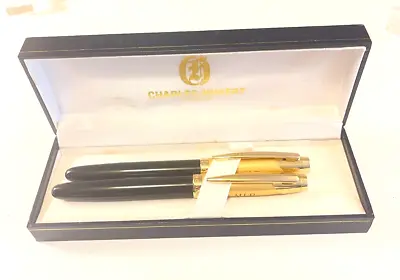 Black Montefiore Fountain Pen And Ball Pen Set Gold Caps New In Box.  Excellent • $24.99