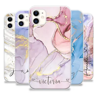 Personalised Case For IPhone 15 12 SE Mini Phone Marble Slim Name Silicone Cover • £6.29