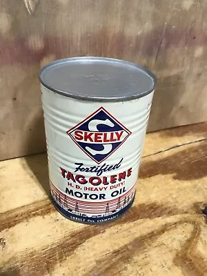Vintage Skelly Tagolene HD Heavy Duty Motor Oil ~Metal One Quart Oil Can FULL~ • $49.50