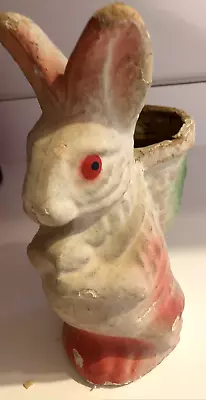 Vtg Paper Pulp Mache Easter Bunny Rabbit Candy Vase Container Blue Baket 9” • $38