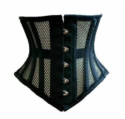 Womens Black Mesh Underbust Corset Waist Cincher Ladies Corsets Steel Bonned M05 • £16.99