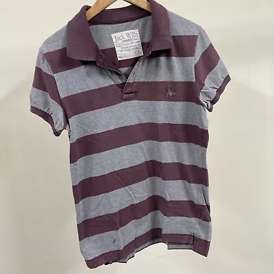 Jack Wills Small Grey Purple Striped Polo Tee Shirt Collar • £5