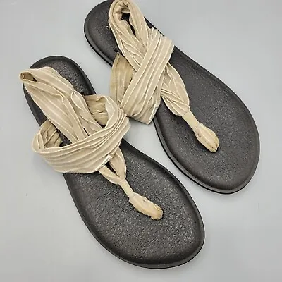 Sanuk Yoga Sling Sandals Striped Beige Women’s Size 9 • $5.90