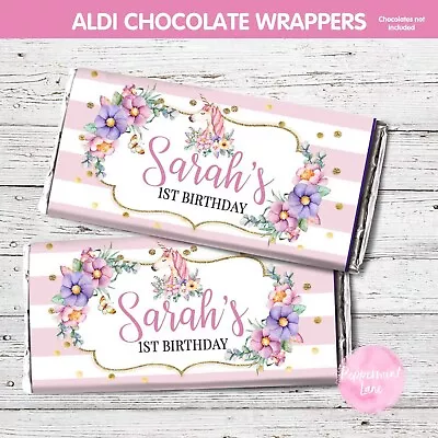 $5 • Buy DIGITAL Or PRINT UNICORN Floral Chocolate CHOC WRAPPER ALDI BIRTHDAY PARTY1st 