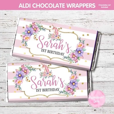 $5 • Buy DIGITAL Or PRINT UNICORN Floral Chocolate CHOC WRAPPER ALDI BIRTHDAY PARTY1st 
