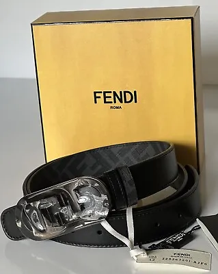 NIB $630 Fendi FF O’lock Leather Reversible Black/Grey Belt 105/42 Italy 7C0475 • $328.49