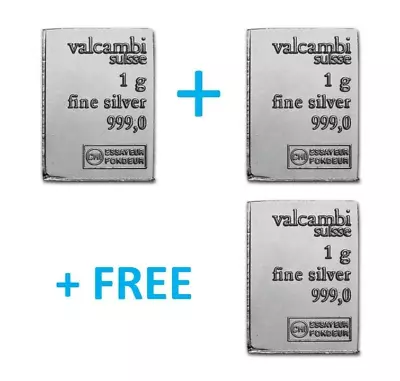 2 Grams Valcambi Gram Silver + 1 FREE Valcambi Silver Gram • $7.99