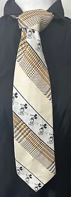 1970s Mickey Mouse By Cervantes Mens Nylon Qiana Necktie Beige Plaid Walt Disney • $11.81