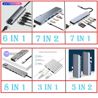 $16.69 • Buy 3/5/6/7/8in 1 USB-C HUB Adapter Type-C USB Multi 3.0 4K HDMI RJ45 Ethernet SD TF