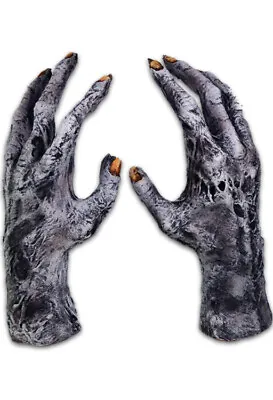 Zombie Gloves Adult Gray/Blk Latex Creepy Rotted Flesh Costume Horror Hands • $39.98