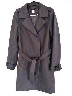Laura Clements @ La Redoute Grey Wool Mix Belted Trench Style Coat ** Sz 10 • £27.99