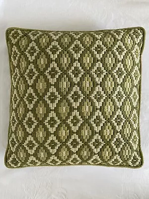 Vintage Mid Century Avocado Green Diamond Brocade Decorative Throw Pillow MCM • $14.99