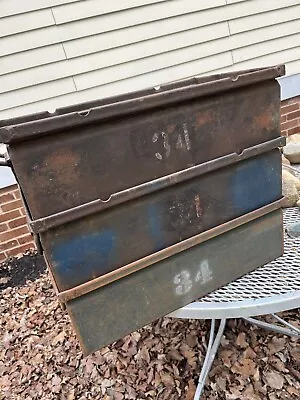 Lot Of 3 Vintage Industrial Metal Storage Bins Heavy Metal Handles Double Sided • $195