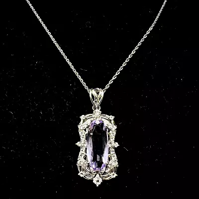 Vintage VICTORIA WIECK 925 Sterling Silver Amethyst And CZ Pendant Necklace • $99.95