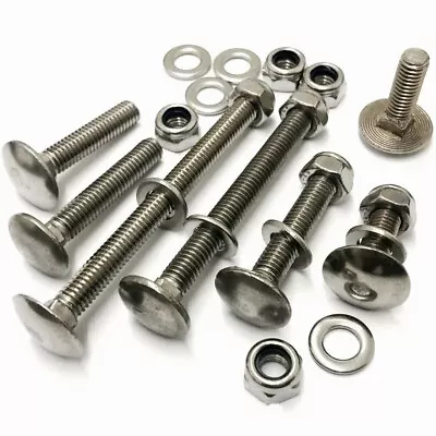 M5 A2 Stainless Steel Cup Square Carriage Bolts Coach Screws Washers Nyloc Nuts • £4.55