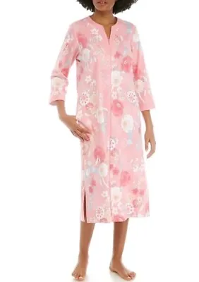 NWT Miss Elaine 2XL Zip Front Interlock Robe 878829 Pink Peonies #95166 • $59.95