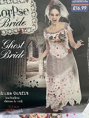 Ladies/Adult Graveyard Ghost Bride Costume Zombie Halloween Fancy Dress 16-18 • £13.99