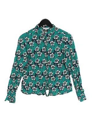 East Women's Shirt UK 12 Green Floral 100% Cotton Long Sleeve Collared Basic • £8.59