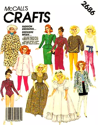 Vintage 1980s Barbie Clothes Pattern Reproduction 13 Outfits McCall's 2686 Uncut • $8.95