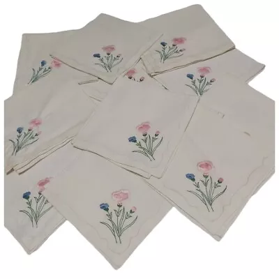 VTG 12 Napkins Embroidered Flowers Square Linens Pink Blue Cream Off-white 16  • $29.95