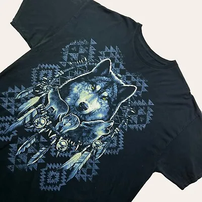 Black Wolf Tshirt Mens XXL Native American Howling Wolves Graphic Animal Nature • £11.99