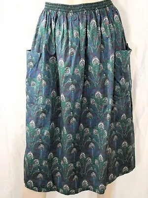 Vintage Libety Plus Peacock Skirt 100% Cotton Pockets Lightweight Summer 14/16 • £25