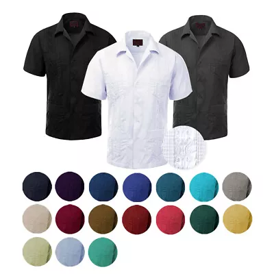 Guayabera Men's Cuban Beach Wedding Short Sleeve Button Up Casual Dress Shirt • $24.88