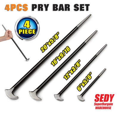 $26.99 • Buy 4 PC PRY BAR SET PRYING HAND TOOLS ROLLED HEEL BAR Heelbar New Stock Back