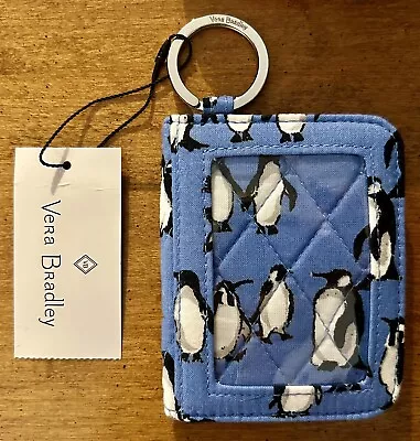 Vera Bradley  Credit Card ID Holder Wallet Blue Penguin Print With Key-Ring • $10