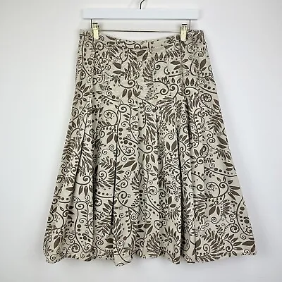 J. Jill Floral Pleated Midi Skirt Beige Brown A Line Y2K Boho Womens Size 10 • $25