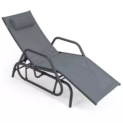 Gymax Chaise Lounge Glider Recliner Chair Metal Frame Adjustable Backrest Grey • $160.61