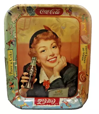 Retro  1953  Coca Cola Menu Girl Thirst Knows No Season Metal Advertising Tray • $6.50