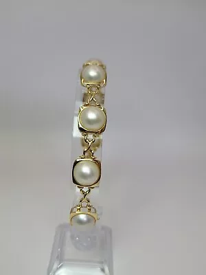 Vintage Mabe Pearl 14k Yellow Gold  VVV  Hong Kong Tennis Bracelet • $300