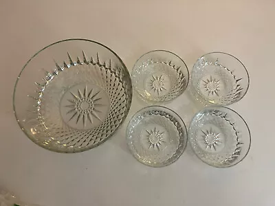 Vintage Crystal Salad/Soup Set - 9” Serving Bowl & 4 - 5” Dessert/ Soup Bowls • $39.95