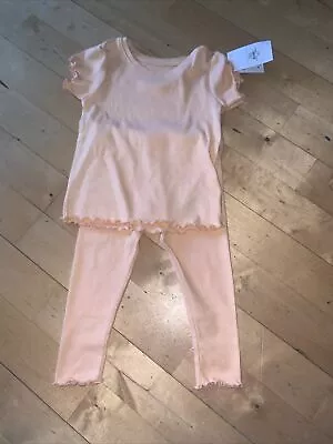 Bnwt Baby Girls Peach Ribbed Leggings & Top Set Age 12-18 Months 86 Cms -primark • £4.99