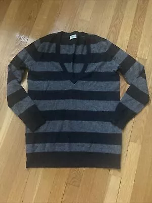 Wallace By Madewell Deep V Sweater Grey Stripe XS Cashmere Blend Long Sleeve • $24