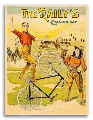 1890s  The Raily's Cycling Act  Vintage Style Western Circus Act Poster - 24x32 • $40.38