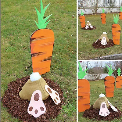 Easter Rabbit Carrot Garden Decor Yard Sign Sidewalks Backyards Lawn Ornament AU • $17.59