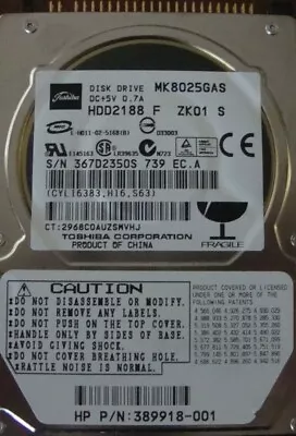 **For Parts Only** Toshiba MK8025GAS HDD2188 F ZK01 S 610 A0/KA024A 80gb 2.5 IDE • $17.10