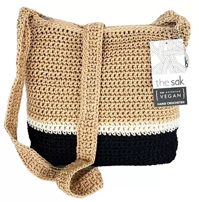 The Sak Rivera Tan Black Vegan Hand Crocheted Crossbody Handbag Small 9x9x3 • $29.99