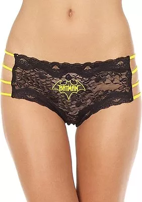 Batman Side Strings Lace Hipster Logo Medium Black & Yellow Comic Fan Lingerie • $9.09