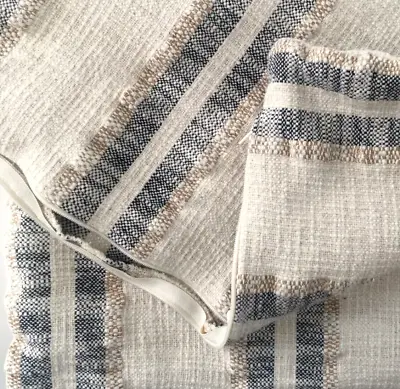 H&M Throw Pillow Cover 1 Cotton Beige Gray Stripe Modern Farmhouse Square Zipper • £26.03