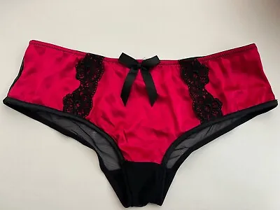 Bnwot La Senza Georgia Shorts 8 12 Red Silk Black Lace • £10