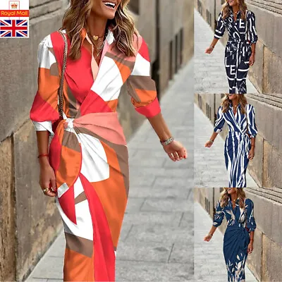 £17.90 • Buy Womens Floral Long Sleeve Maxi Dress Ladies V-Neck Casual Shirt Dress Plus Size