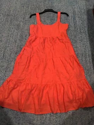 $20 • Buy Size 14 Linen Dress Essentials Tiered Coral Midi
