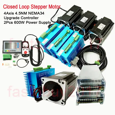 4Axis Closed Loop Stepper Motor Nema34 4.5NM Driver +Controller+Power Supply Kit • $1099.98