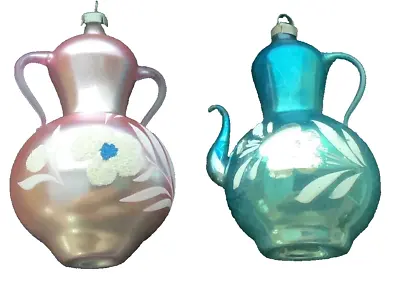 Vintage Blown Mercury Glass Teapot & Urn Ornament. Hand Painted • $28.70